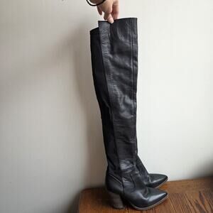 Vince Camuto Cottara Black Leather Fitted Pointed Over Knee Thigh High Boots 7.5